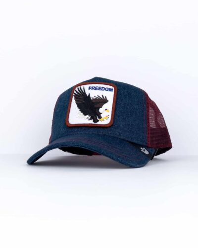 GOORIN BROS Cappellino in jeans blu con retina bordeaux e patch bianca stampa Aquila FREEDOM Blu3 Nuovi Arrivi