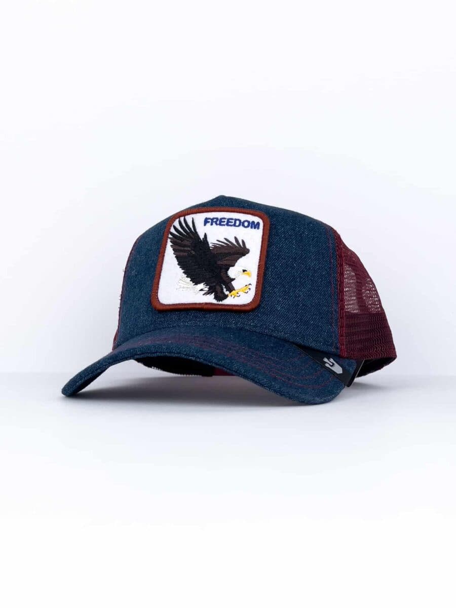 GOORIN BROS Cappellino in jeans blu con retina bordeaux e patch bianca stampa Aquila FREEDOM Blu