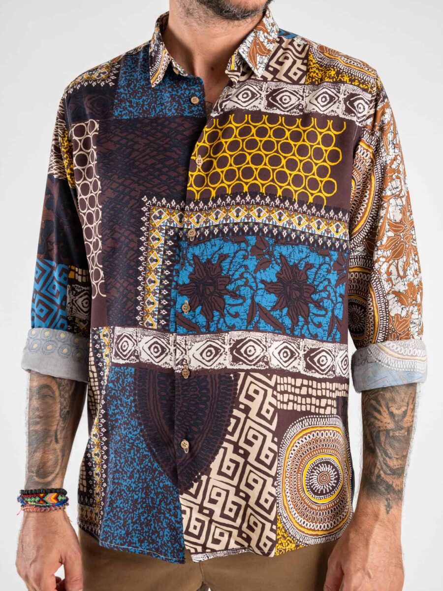 OVER-D Camicia in viscosa fantasia bandana C05 Marrone