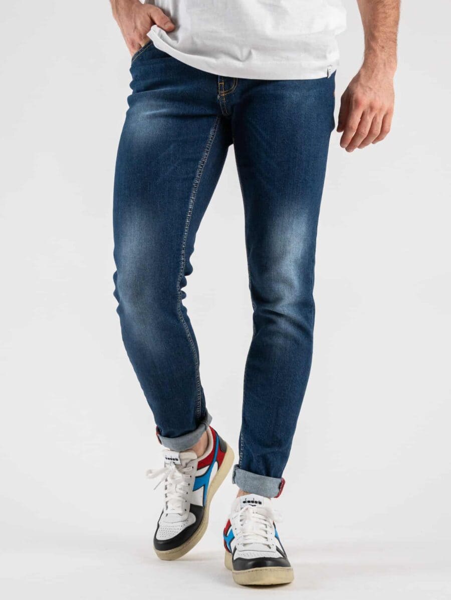 OVER-D Jeans scuro basico leggermente slavato senza rotture D10 Blu