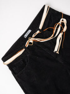 OVER-D Pantalone 5 tasche in velluto con cintura corda in vita P36 Nero (1)