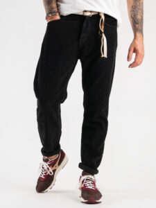 OVER-D Pantalone 5 tasche in velluto con cintura corda in vita P36 Nero (4)