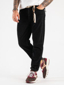 OVER-D Pantalone 5 tasche in velluto con cintura corda in vita P36 Nero (5)