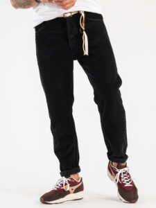 OVER-D Pantalone 5 tasche in velluto con cintura corda in vita P36 Nero (7)