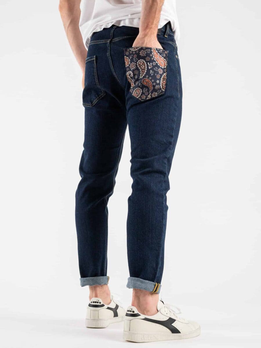 V2 Jeans blu con tasca posteriore stampa Bandana 25 Arancio