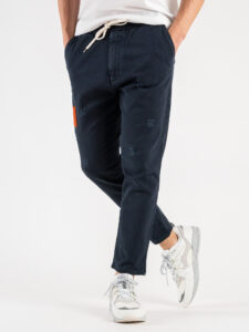 V2 Jeans con coulisse in vita, piccole graffiature e patch laterali Blu (6)