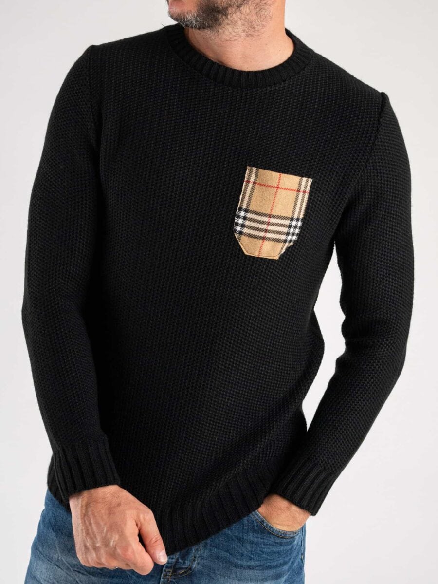 V2 Maglione girocollo 3D misto lana con taschino stampa BURBERRY 30 nero