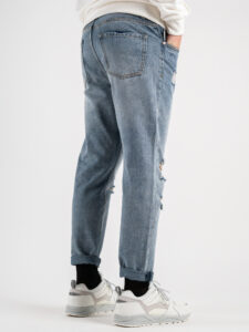 BERNA Jeans basico cropped con rotture 223041 Azzurro (6)