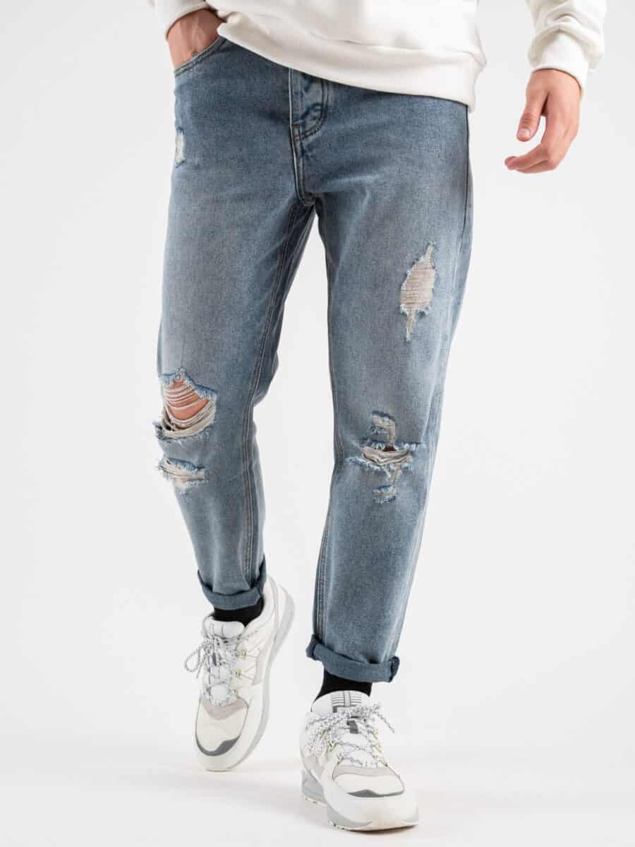 BERNA Jeans basico cropped con rotture 223041 Azzurro