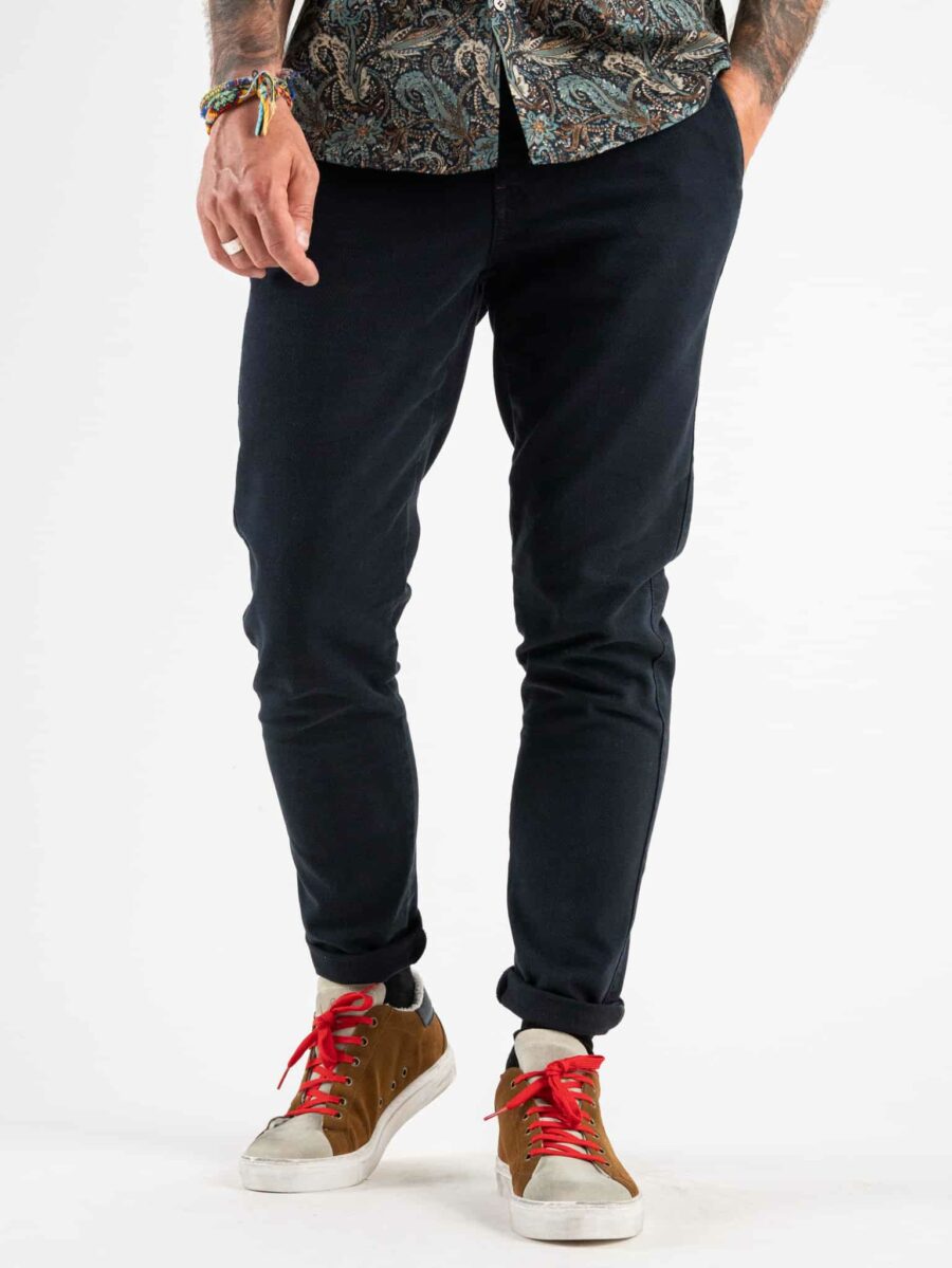 BERNA Pantalone chino basico micro lavorato 223175 Blu