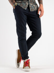 BERNA Pantalone chino basico micro lavorato 223175 Blu (7)