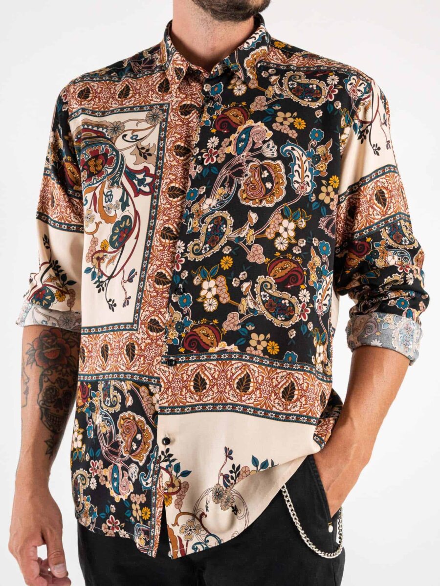 BLACK SUNDAY Camicia in viscosa con colletto e stampa floreale ULTIMO Beige