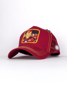 CAPSLAB Cappellino rosso Marvel con cuciture gialle e patch nera IRON MAN Rosso1