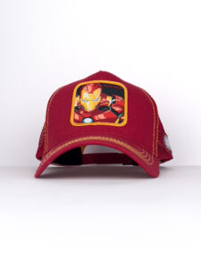CAPSLAB Cappellino rosso Marvel con cuciture gialle e patch nera IRON MAN Rosso2