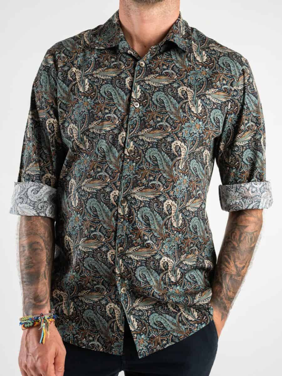 Camicia in cotone con colletto e stampa Bandana JAKE Blu