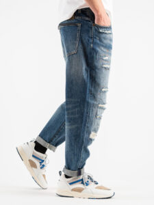 GIANNI LUPO Jeans con rotture chiuse, schizzi di pittura, cordino e piuma rimovibili GL6017Q Blu (3)