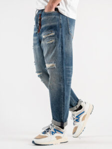 GIANNI LUPO Jeans con rotture chiuse, schizzi di pittura, cordino e piuma rimovibili GL6017Q Blu (4)
