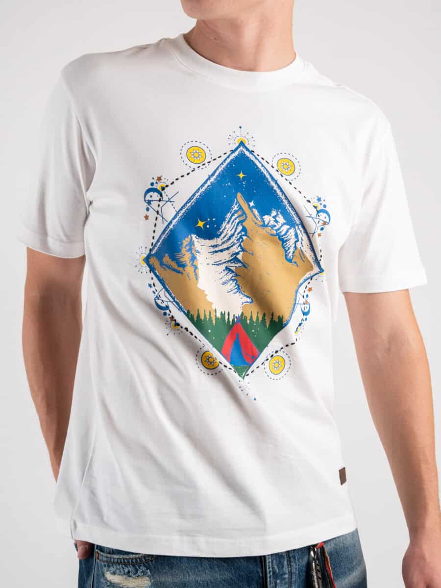 GIANNI LUPO T-shirt in cotone con stampa Montagna GL521L Bianco