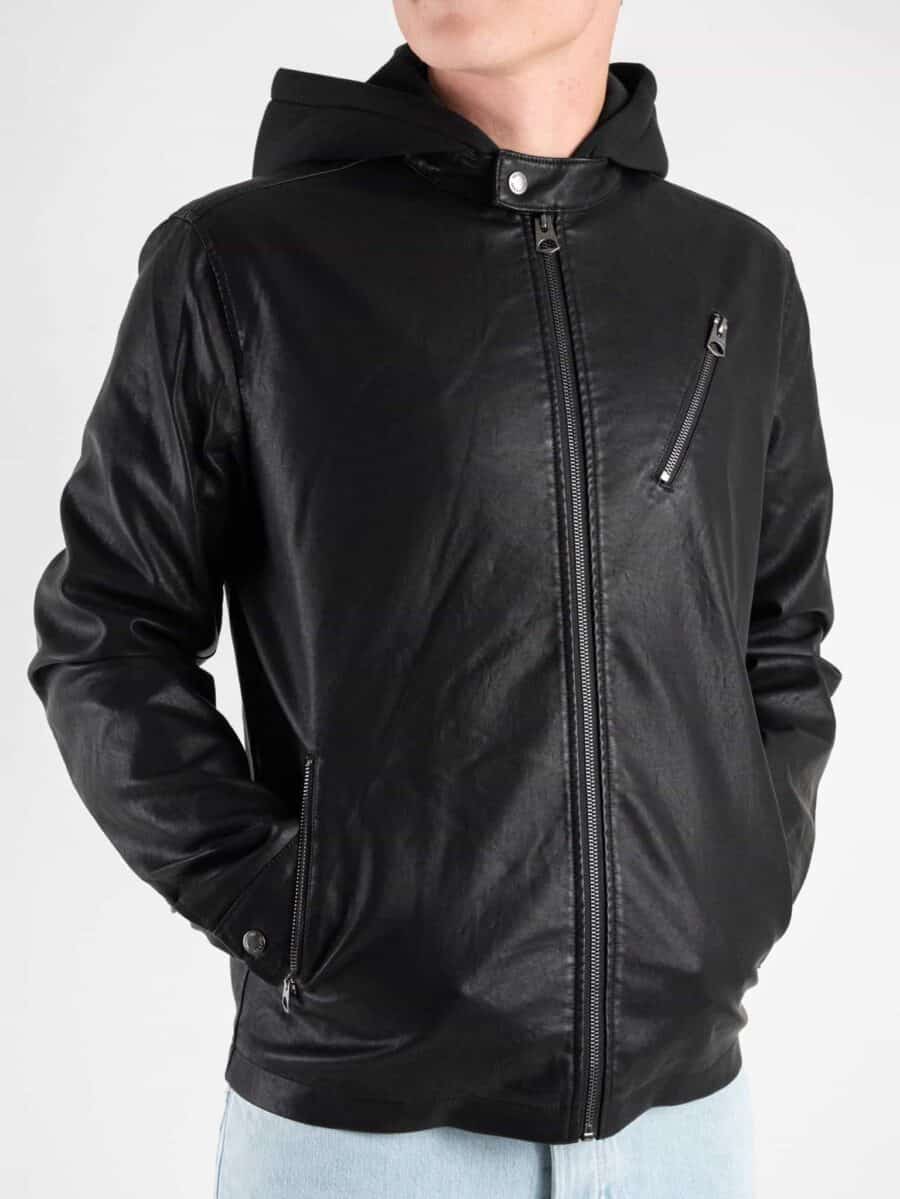 ONLY&SONS Giubbino in ecopelle con cappuccio rimovibile ANTONIO 22022605 Black