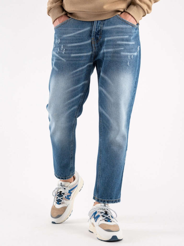 OVER-D Jeans cropped sfumato con piccole rotture D05 Azzurro