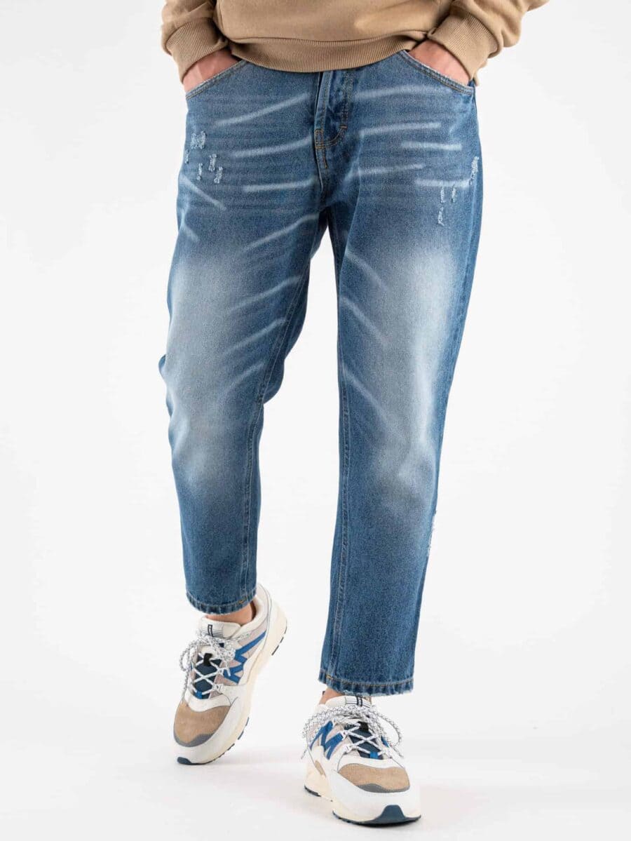 OVER-D Jeans cropped sfumato con piccole rotture D05 Azzurro