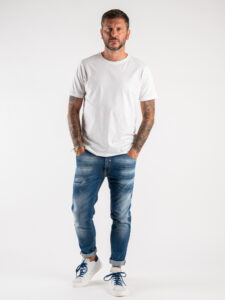 OVER-D Jeans sfumato con rotture e toppe D13 Blu (1)