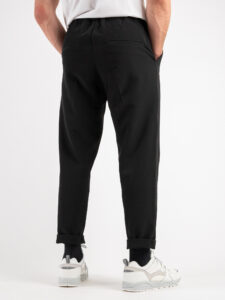 OVER-D Pantalone da abito morbido in poliestere con coulisse P14 Nero (1)