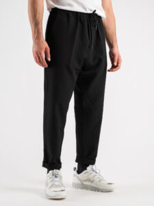 OVER-D Pantalone da abito morbido in poliestere con coulisse P14 Nero (2)