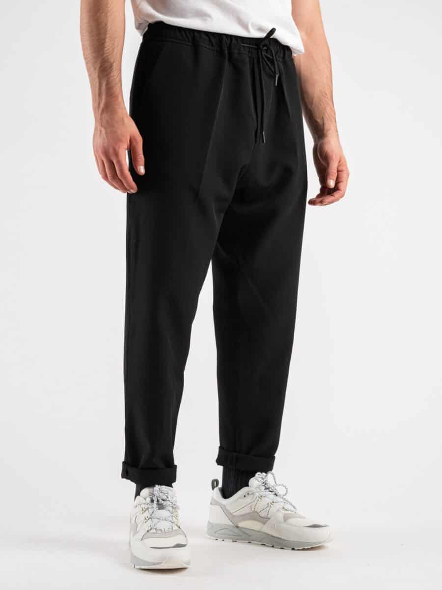 OVER-D Pantalone morbido in poliestere con coulisse P14 Nero
