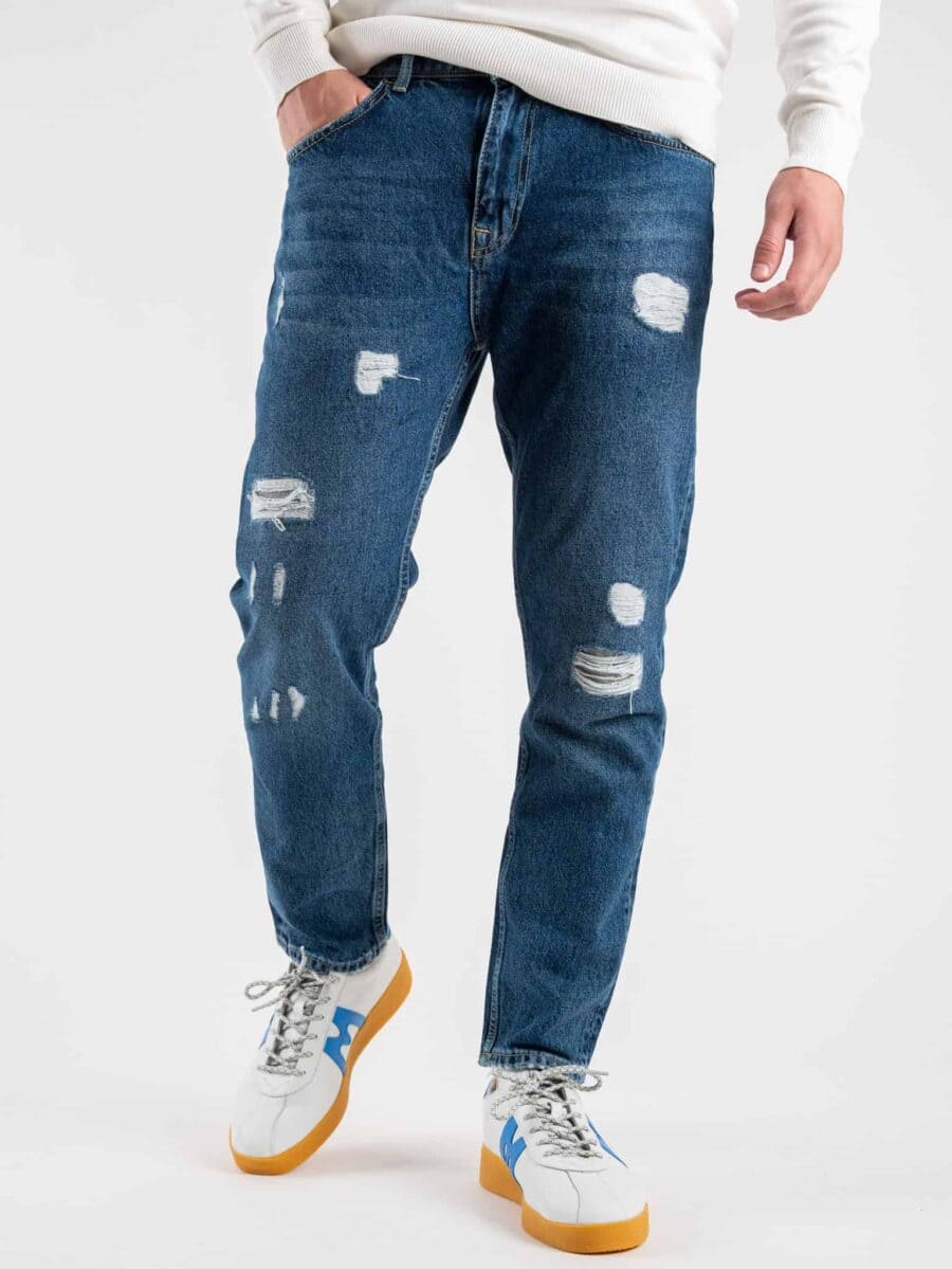 PONT DENIM Jeans cropped  lavaggio scuro con rotture YELLOWSTONE 29 Blu
