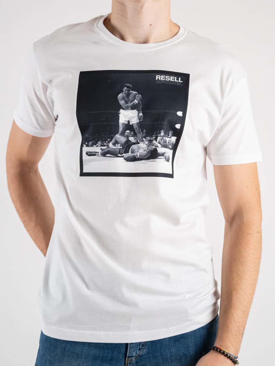 RESELL T-shirt in cotone con stampa MUHAMMAD ALI 378 bianco