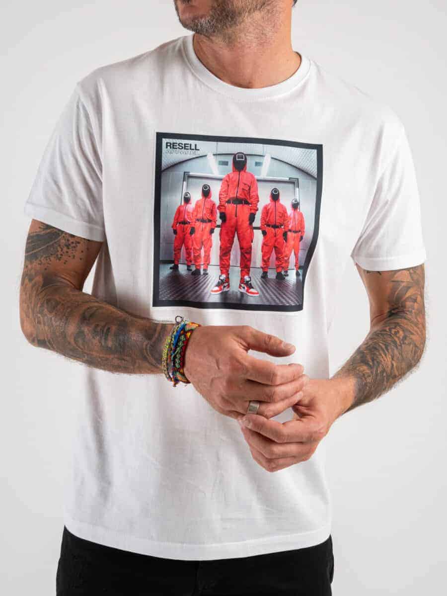 RESELL T-shirt in cotone con stampa SQUID GAME 364 bianco