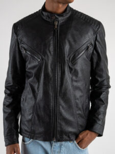 BERNA Biker in ecopelle con collo coreana, zip e tasche frontali 223157 Nero (11)
