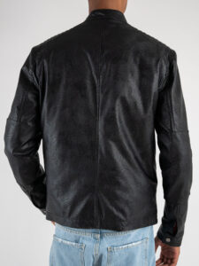 BERNA Biker in ecopelle con collo coreana, zip e tasche frontali 223157 Nero (12)
