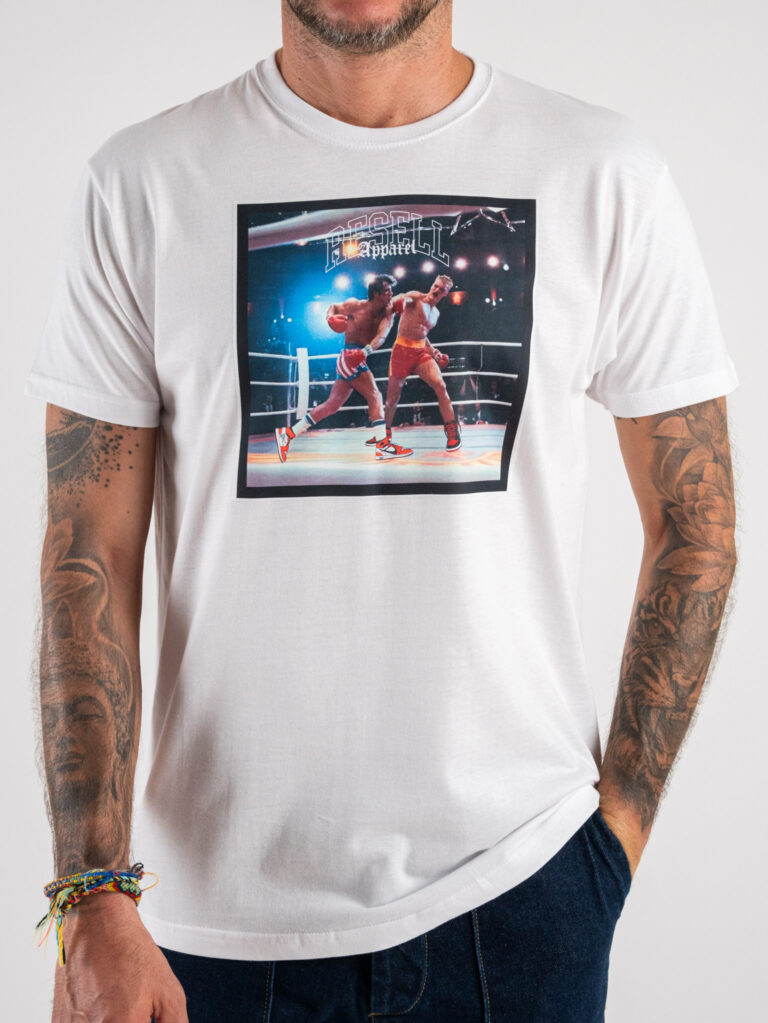 BERNA Camicia in cotone a righe con ricami e colletto 223047 BiancaAzzurra4 RESELL APPAREL RESELL T-shirt in cotone con stampa ROCKY BALBOA 361 bianco