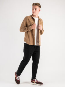 BERNA Camicia in velluto a costine con tasche trontali 223054 Beige4