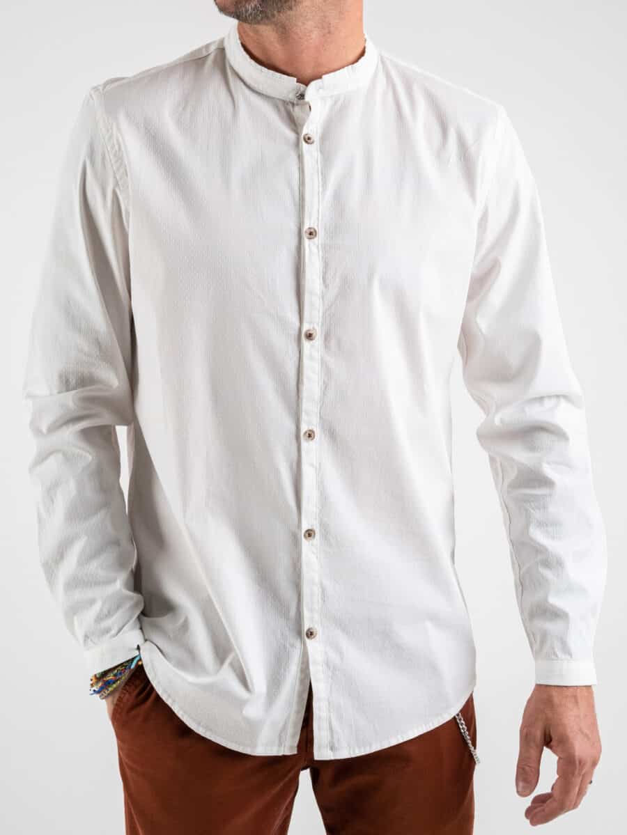 BERNA Camicia microlavorata con collo coreana 223210 Bianca