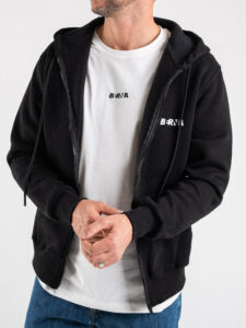 BERNA Felpa basica felpata con zip, cappuccio e logo 223086 Nera (3)