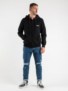 BERNA Felpa basica felpata con zip, cappuccio e logo 223086 Nera (5)