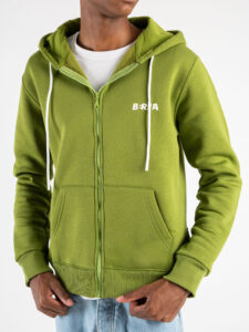 BERNA Felpa basica felpata con zip, cappuccio e logo 223086 Verde Olio (1)