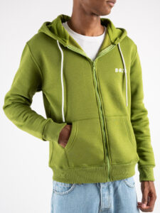 BERNA Felpa basica felpata con zip, cappuccio e logo 223086 Verde Olio (2)