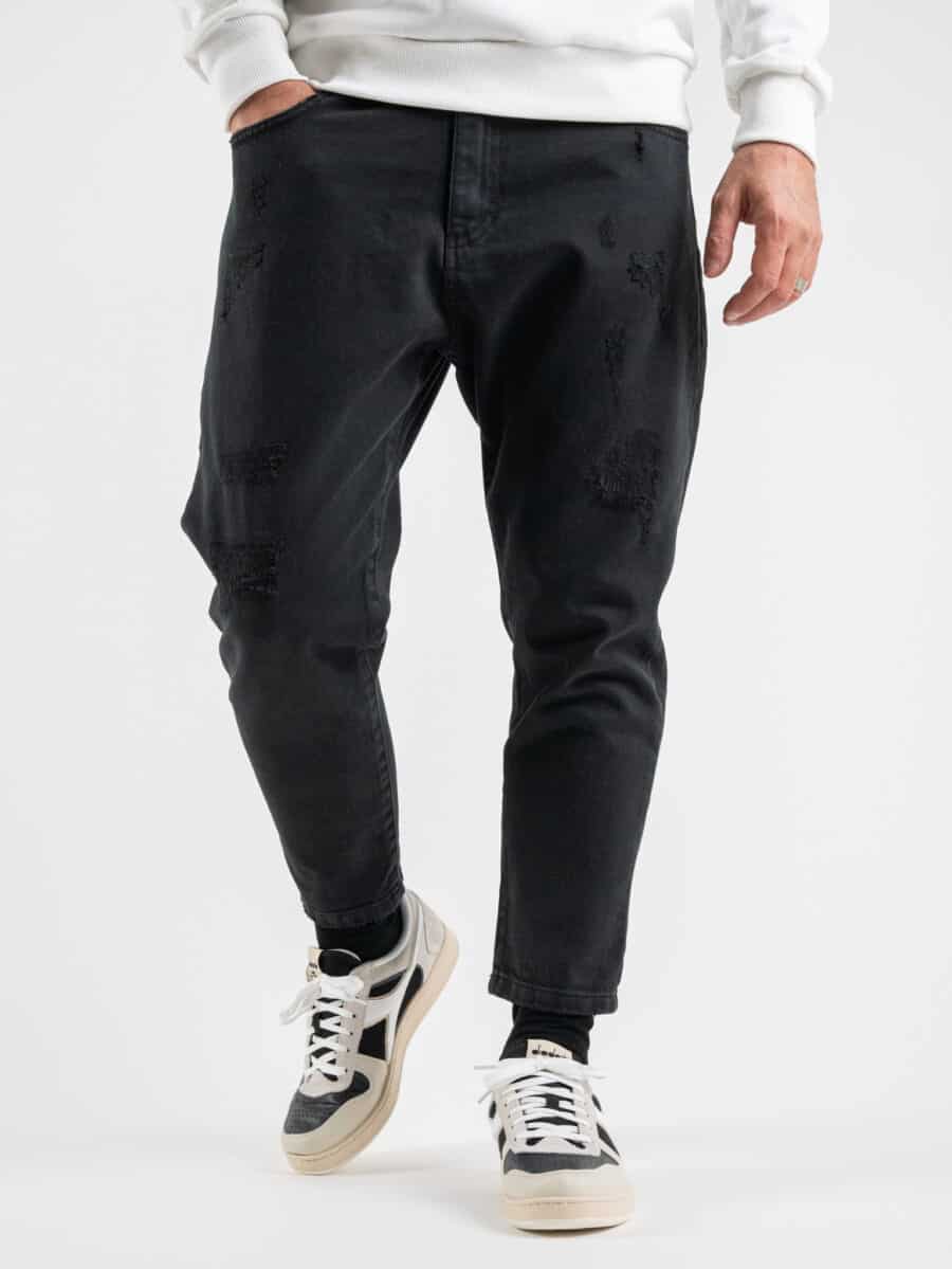 BERNA Jeans cropped con rotture chiuse 223033 Nero