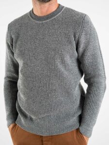 BERNA Maglione girocollo bicolore misto lana 215003 Grigio (2)