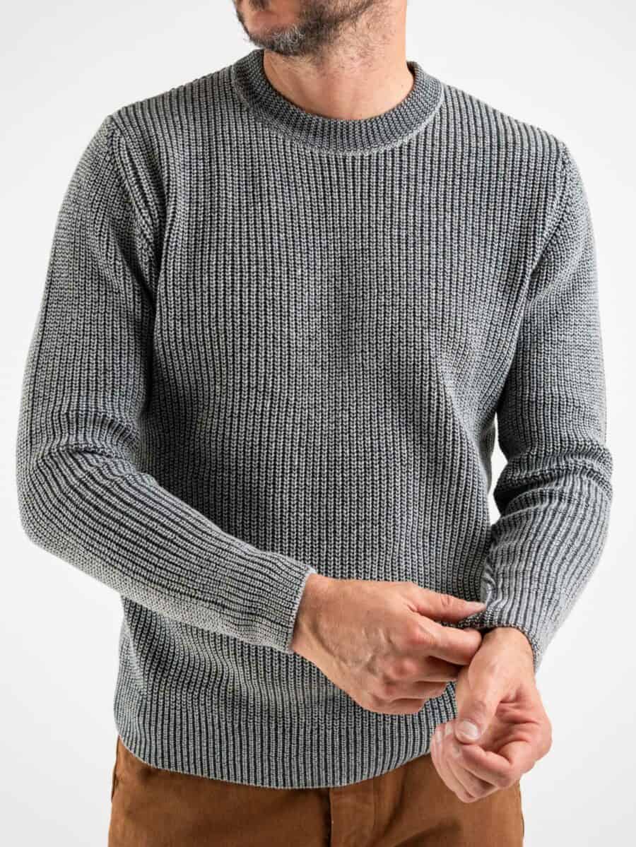 BERNA Maglione girocollo bicolore misto lana 215003 Grigio