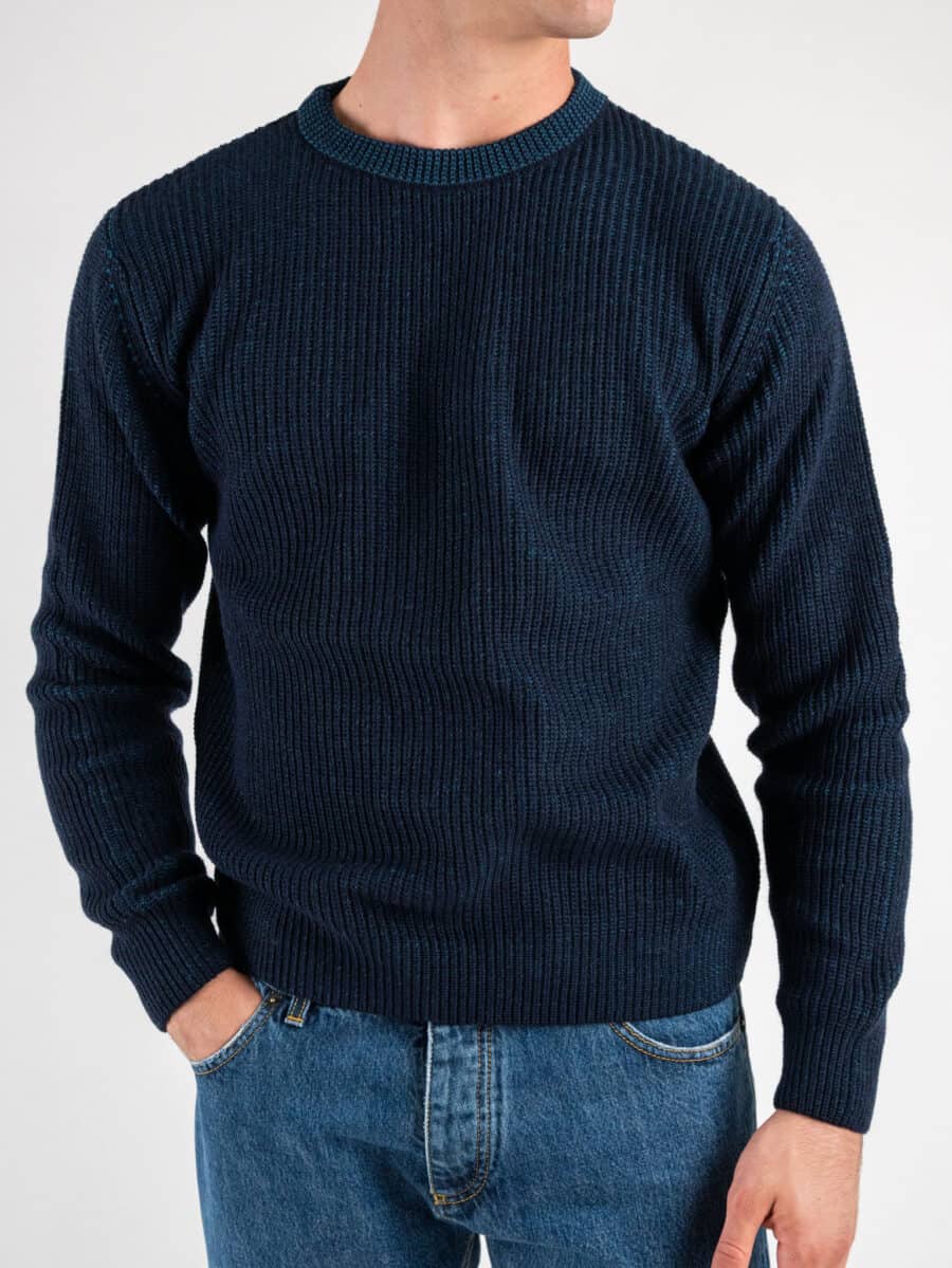 BERNA Maglione girocollo bicolore misto lana 223011 Blu