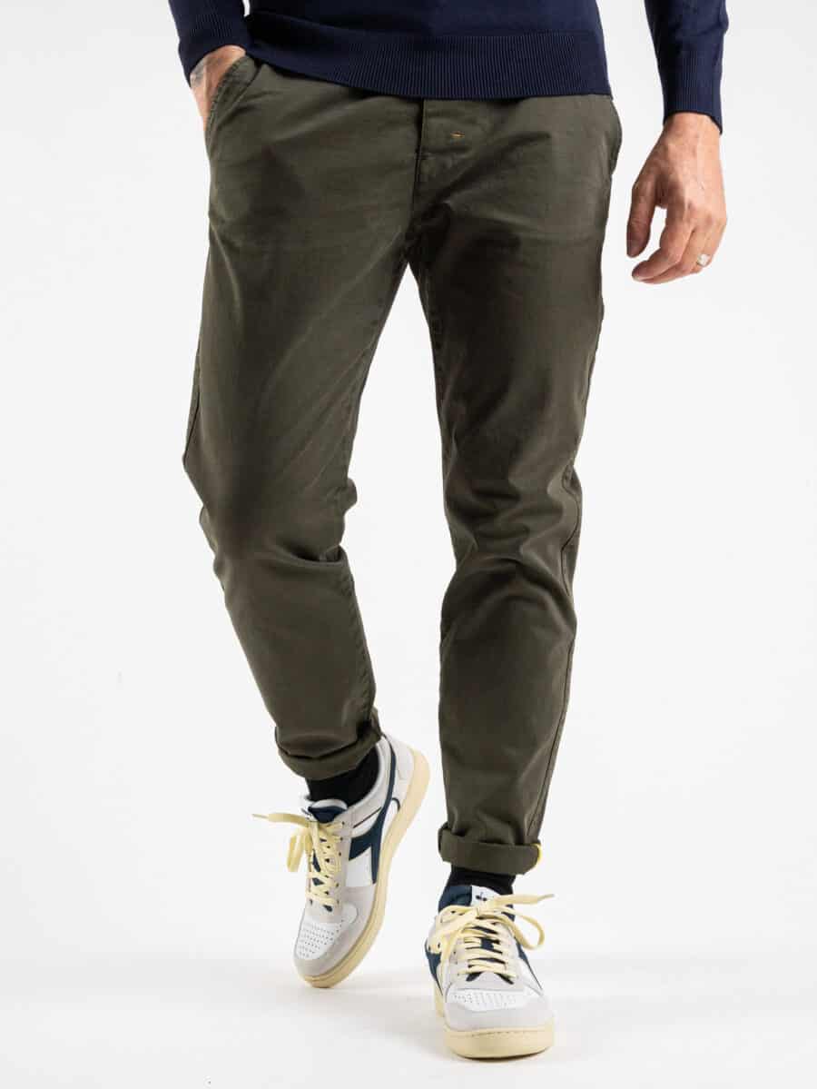 BERNA Pantalone chinos slim A/I Oliva