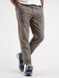 BERNA Pantalone da abito in fantasia quadri 223189 Cammello (1)
