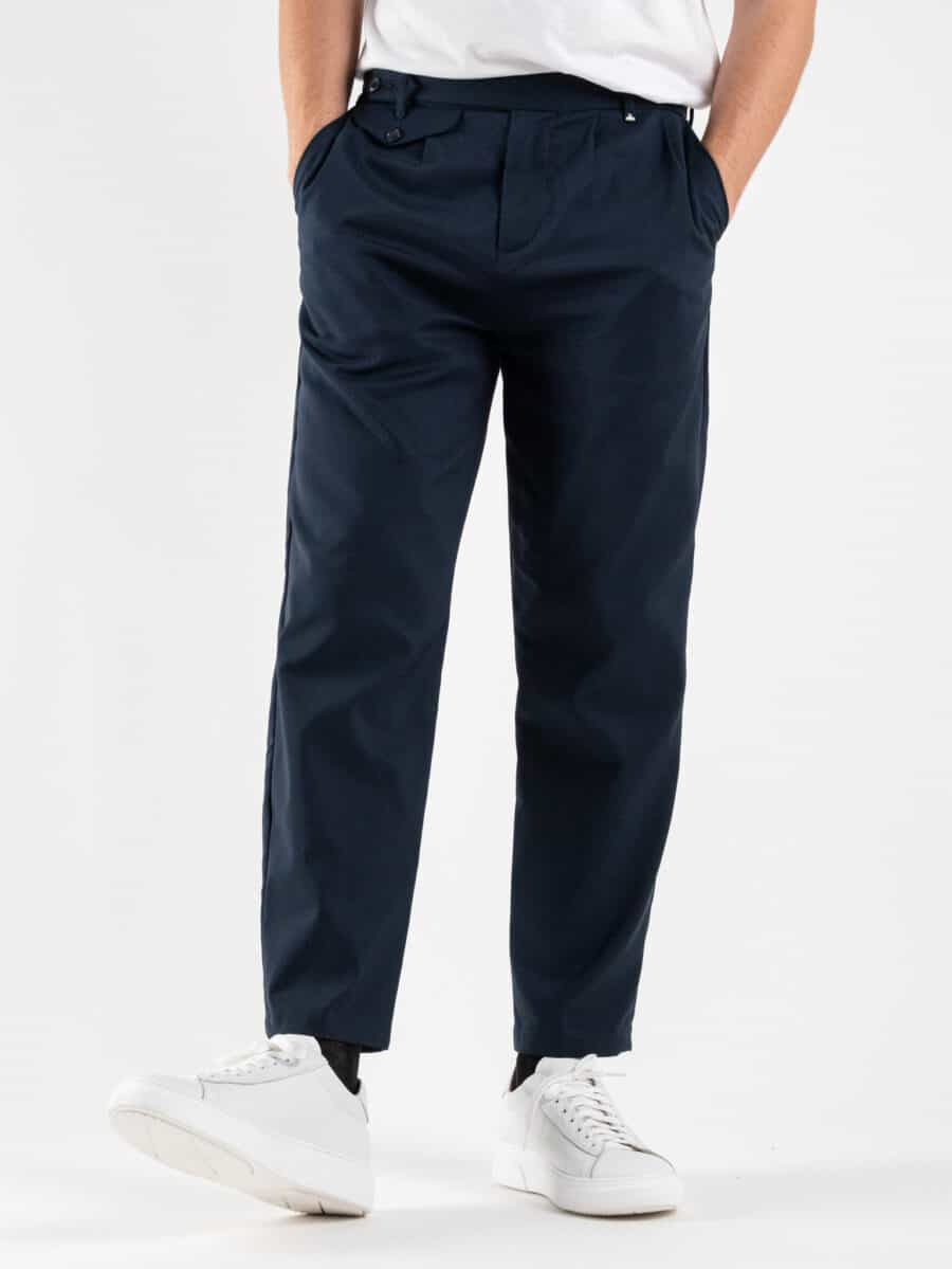 BERNA Pantalone da abito morbido in tessuto tecnico con pinces 223083 Blu