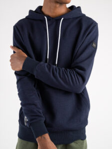 BL11 Felpa basica garzata con cappucco, tascone e etichetta logo Blu Navy (2)