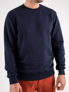 BL11 Felpa girocollo garzata con etichetta logo GIROBASIC Blu Navy (3)